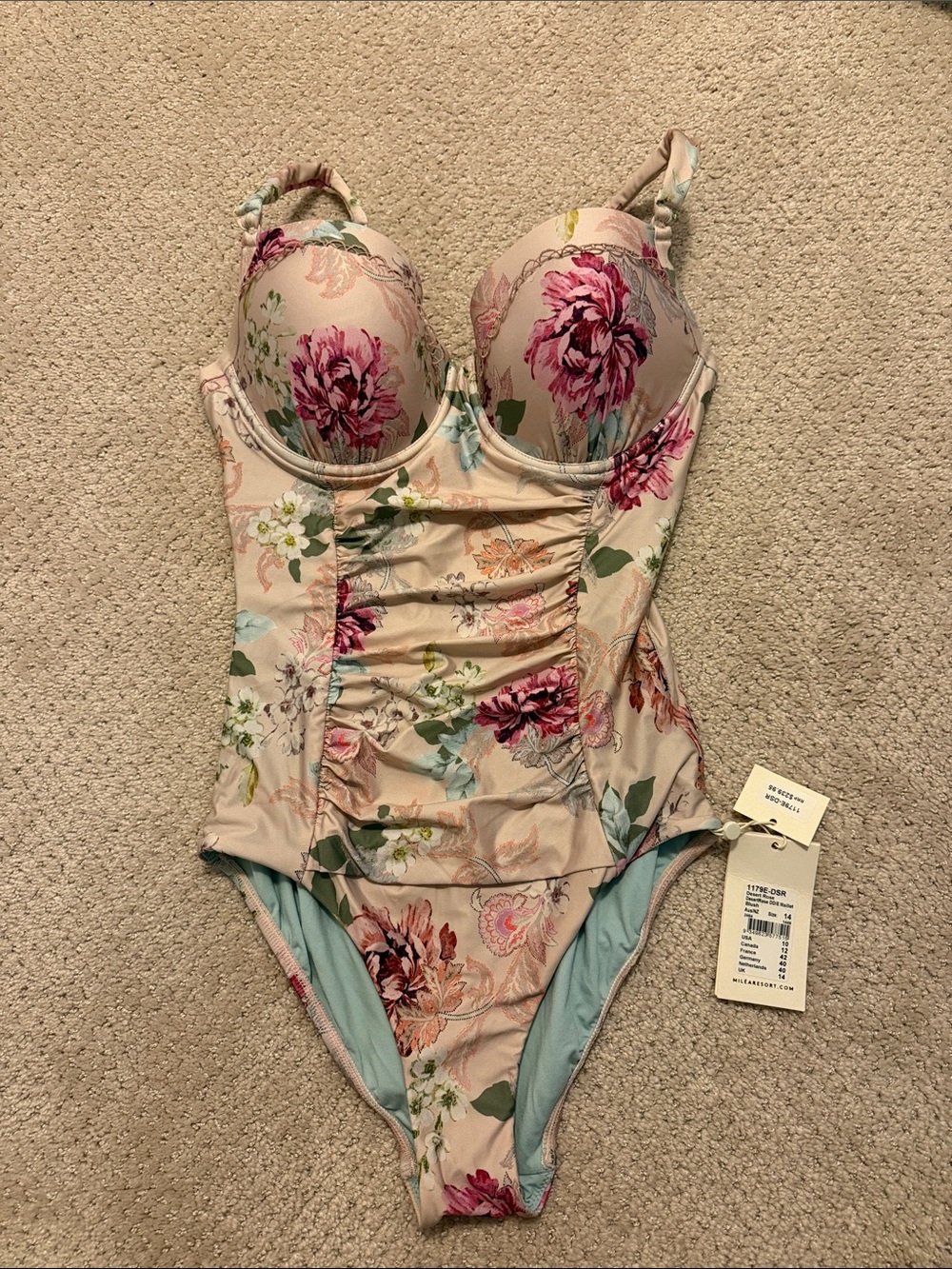 Milea Floral Ruched One Piece Swimsuit size 10